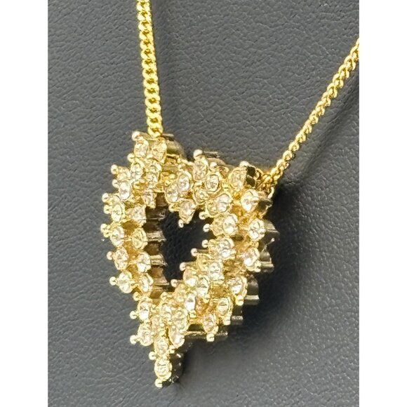 Vintage Rhinestone Heart Shaped Pendant Necklace With Chain Gold Tone, Unbranded - Picture 2 of 7
